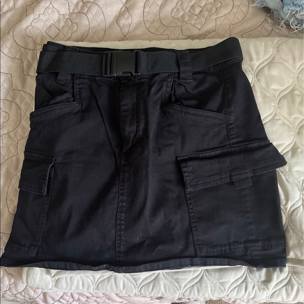 Black Cargo Skirt with Buckle